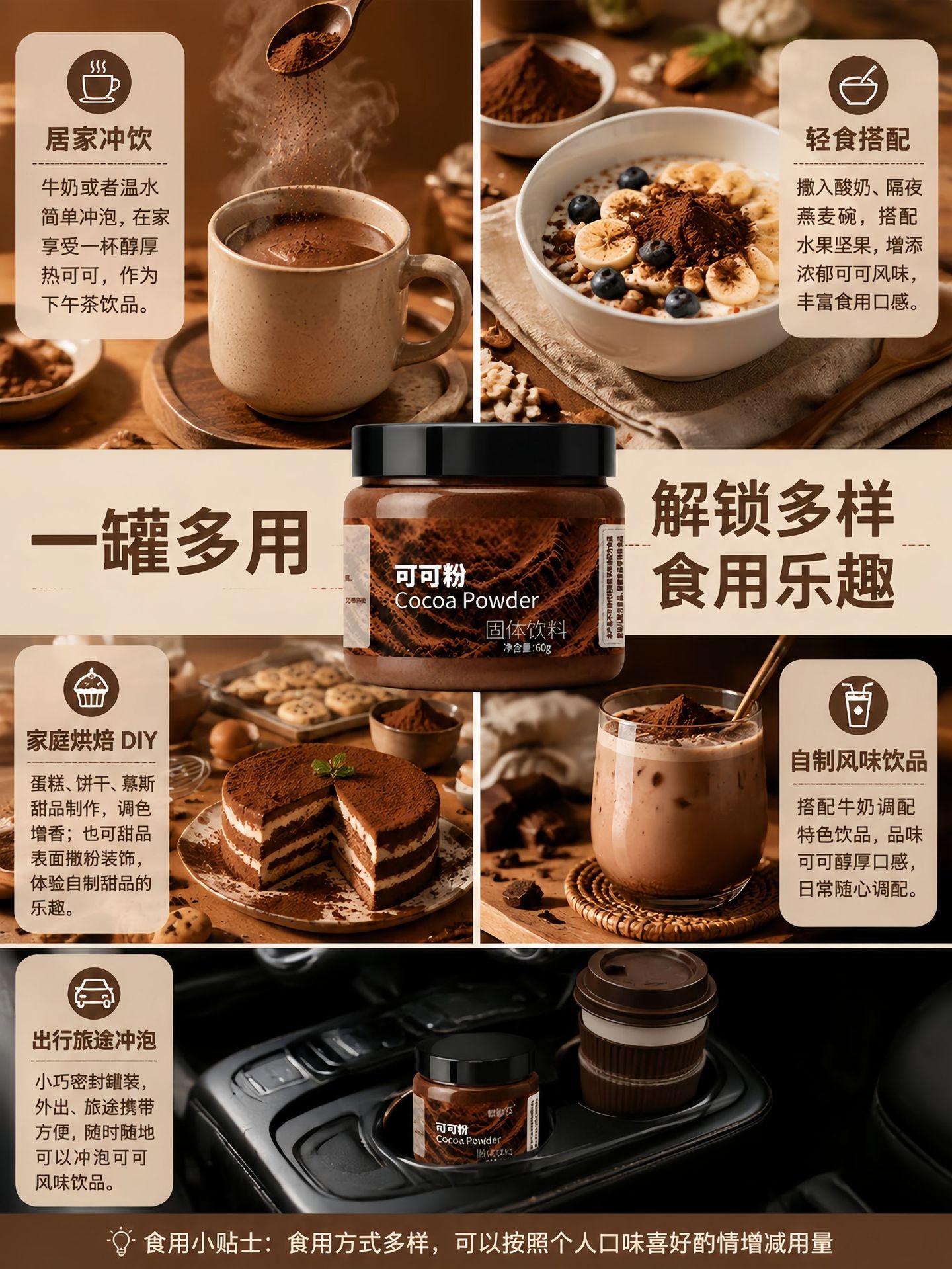 Pure Cocoa Powder Instant Drink Mix 60g Can Sugar-Free Baking Dessert Milk Tea Ingredient quality and texture