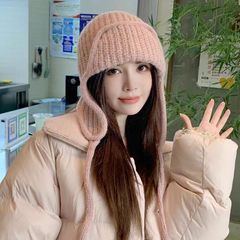 ウール帽子韓国スタイルのファッション厚い飛行雷峰帽子無地暖かい耳保護ニット帽子女性の秋と冬のニット帽子