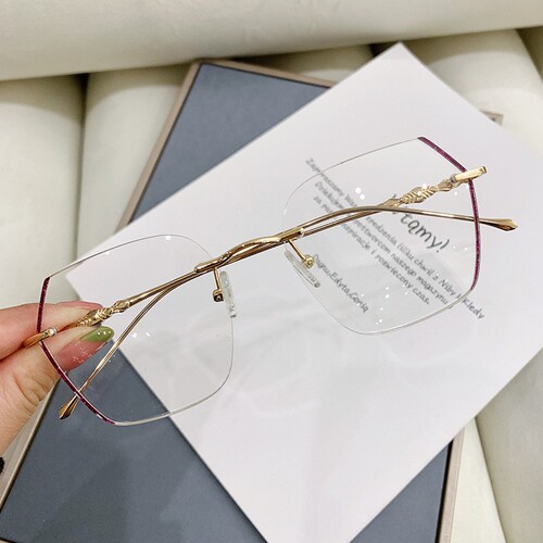 New Frameless Anti-Blue Light Glasses Internet Celebrity Live Broadcast Frame Flat Light Glasses Myopia No Makeup Selfie Myopia Glasses for Women