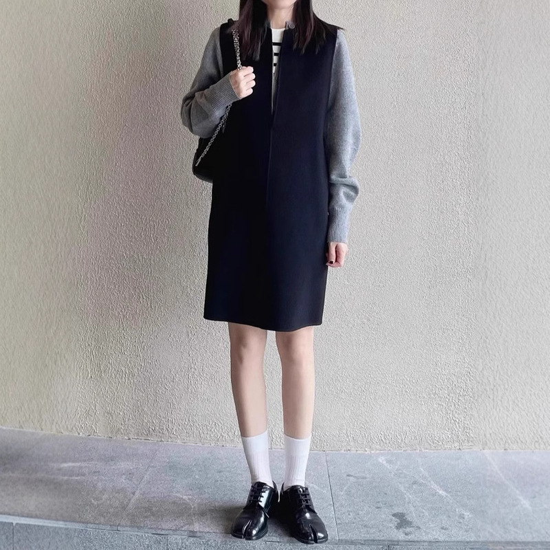 In-Stock Double-Sided Wool Vest Dress for Women, New Autumn and Winter Style, Warm V-Neck Slimming Sleeveless Vest Dress