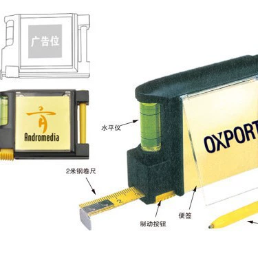 Поставка многофункциональной стальной рулетки 4-в-1 с ручкой и бумагой для заметок Рулетка уровня 3 м