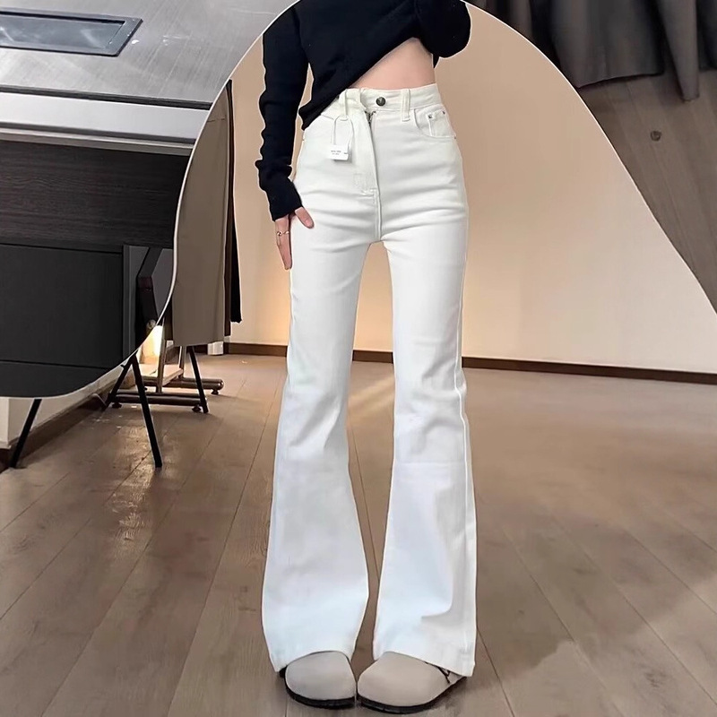 Off-White Flared Jeans for Women, 2025 Spring and Autumn New Style, White Butt-Lifting Bell-Bottom Pants for Petite Figures, Bootcut Pants