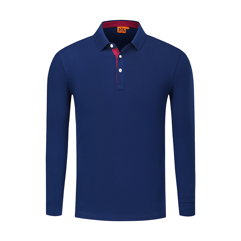 Otoño y invierno de color sólido cuello polo camiseta de polo de algodón blanco camiseta de polo de hombre manga larga vestido de trabajo personalizado bordado