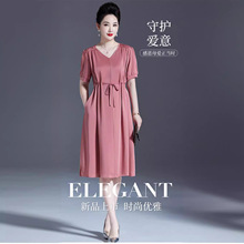 鄂尔多斯市高档桑蚕丝连衣裙中老年妈妈装真丝夏季爆款收腰显瘦