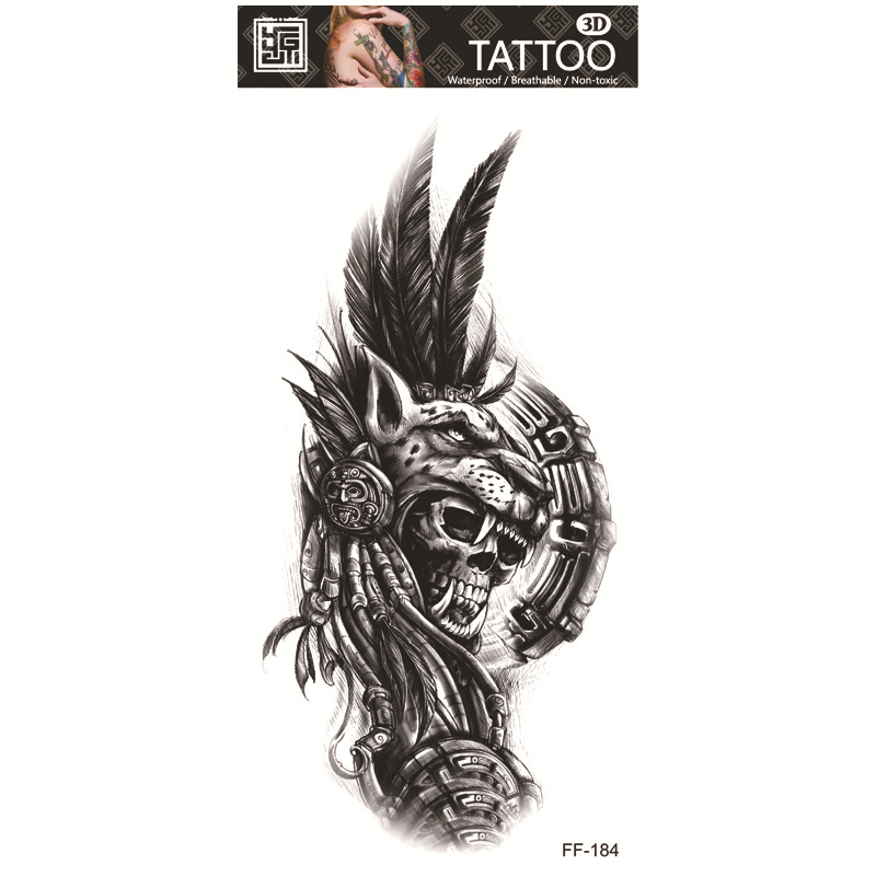 Yuanhua fábrica de pegatinas de tatuaje a prueba de agua en stock al por mayor cabeza de Lobo tótem texto árabe tatuaje pegatinas suministro transfronterizo