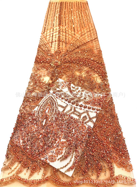 Fabrica directa de fabricación de tejido de bordado de bolsas tridimensionales franceses de alta gama vestido de boda de moda tubo de bordado de perlas tela