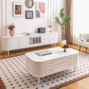 Wholesale Cream Tv Cabinet Coffee Table Combination Modern Solid Wood Living Room Black Walnut French American Retro Style Storage Integrated