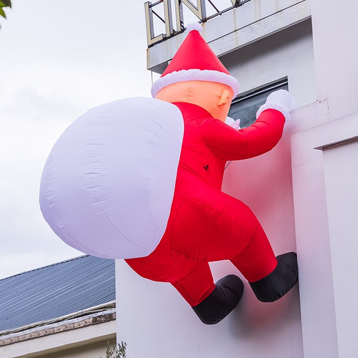 Navidad al aire libre escalada pared Santa Claus modelo de aire Navidad decoración escenas al aire libre bolsa blanca Santa Claus