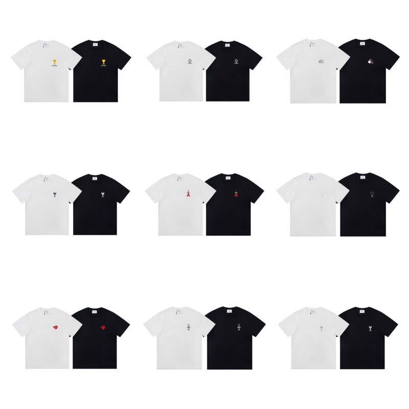 Ami Summer Cotton Short-Sleeved T-Shirt for Men and Women, New Loose Fashion Top, Korean Style, Versatile Trendy Brand