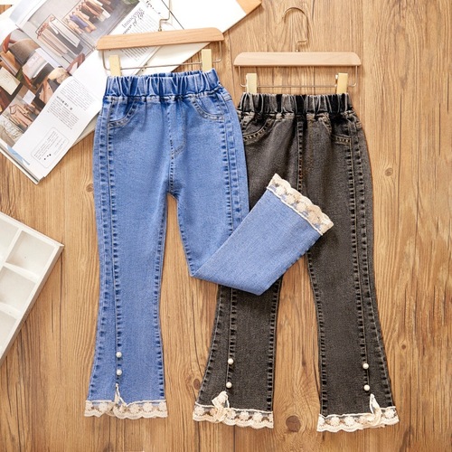 Children's clothing girls' jeans spring and autumn new style medium and large children's casual children's loose wide-leg baby trumpet girls' pants