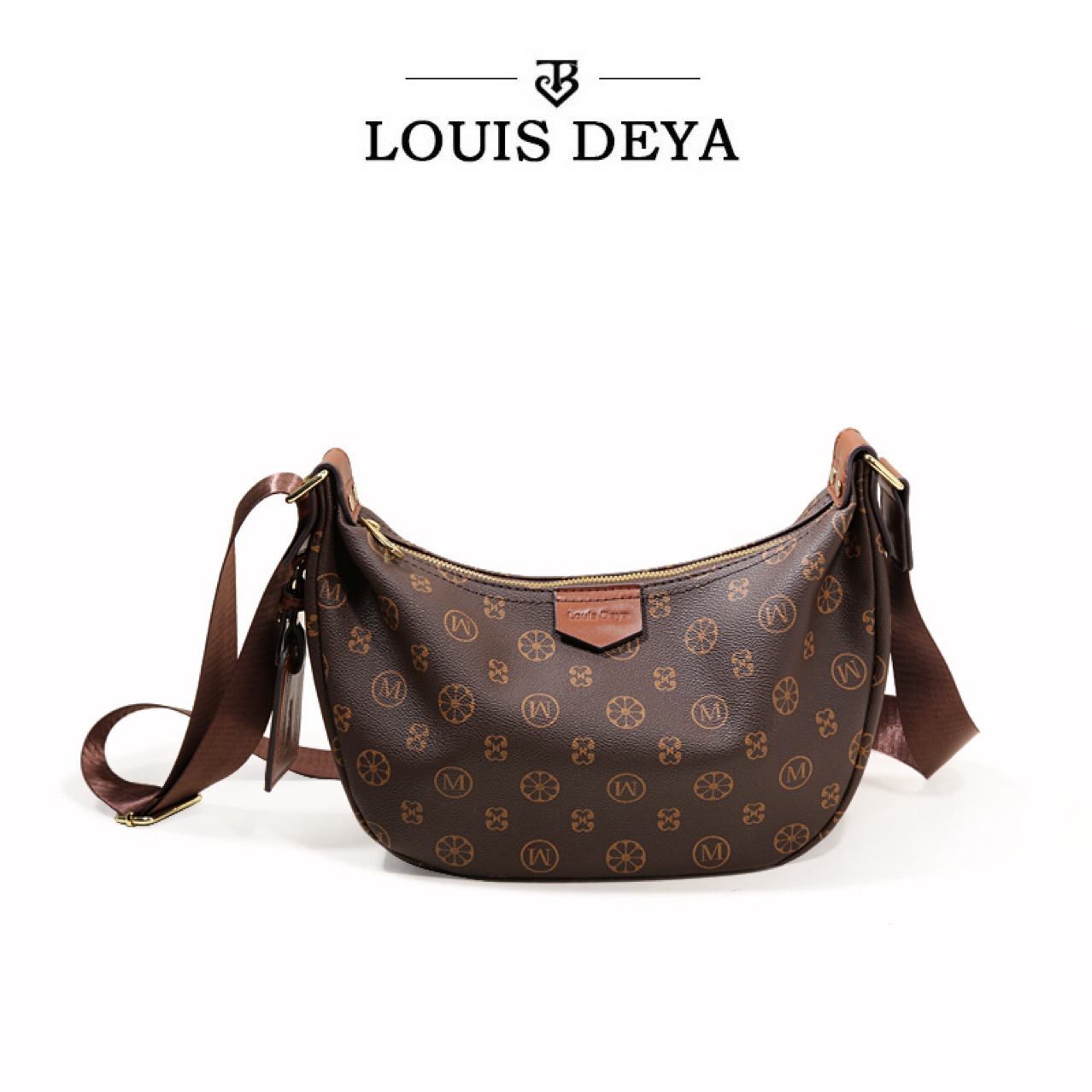 莫奇奇2025新款女包时尚欧美字母老花月亮包单肩斜跨包饺子包妮卡