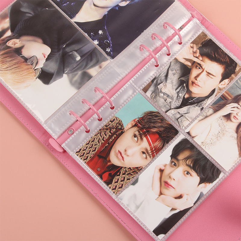 A5 reemplazo de álbum de hojas sueltas colección de bolsa de almacenamiento de tarjeta pequeña estrella de 3 pulgadas y 5 pulgadas 4-grid High transparente 6-hole bolsa de álbum de hojas sueltas
