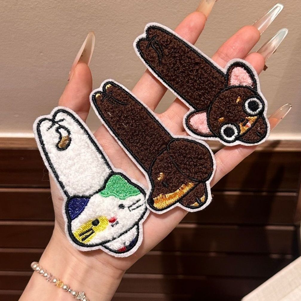 Cartoon calico cat, dachshund, and Chihuahua animal-themed magic tape, soft and cute, suitable for girls, seamless, for styling short hair and bangs