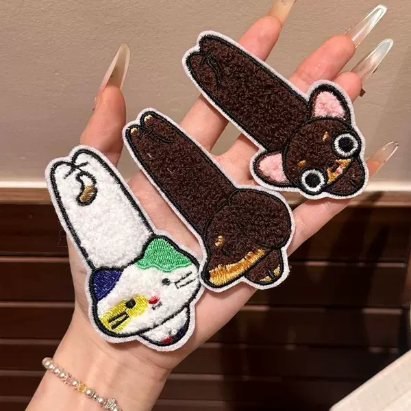 Cartoon calico cat, dachshund, and Chihuahua animal-themed magic tape, soft and cute, suitable for girls, seamless, for styling short hair and bangs