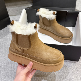 Chelsea Snow Boots Women's fleece-lined Thickened 2024 New Winter Short Boots Smoke Boots Thick Sole Increased Warm Cotton Shoes