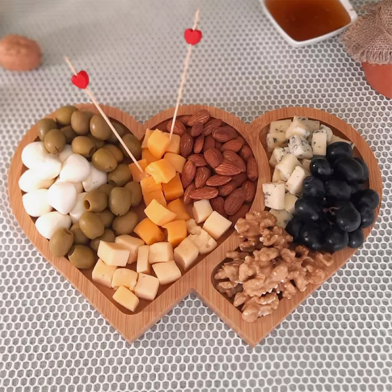 bandeja de madera fiesta snack bandeja de frutas para bebés casa bandeja de alimentos suplementarios bandeja de madera creativa en forma de corazón