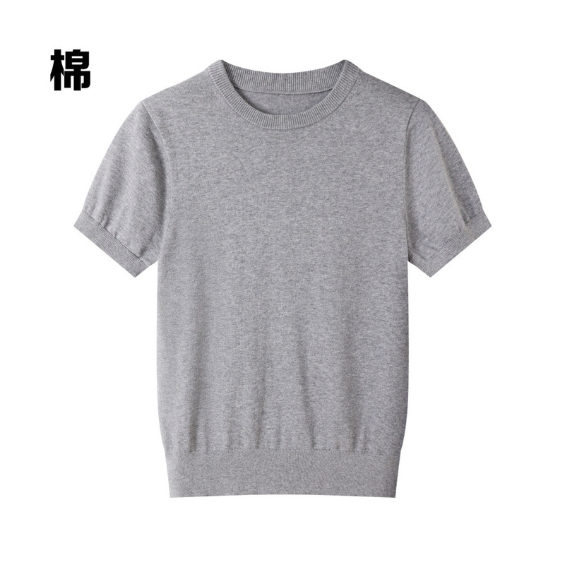 100% Cotton Knitted Sweater Crewneck Short-sleeved Cotton Sweater Women's Summer Inner Shirt Cotton Base Shirt Heavy Industry High-end 100% Cotton Knitted Sweater Crewneck Short-sleeved Cotton Sweater Women's Summer Inner Shirt Cotton Base Shirt Heavy Industry High-end
