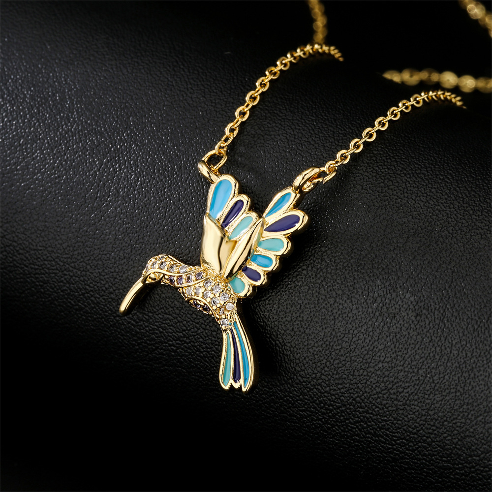European And American New Drop Oil Bird Pendant Copper Plated Real Gold Necklace display picture 5