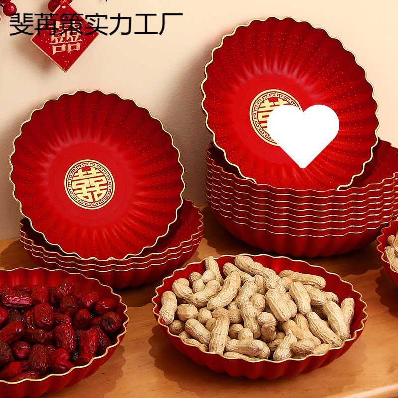 Wedding Fruit Plate, Candy Tray, Wedding Living Room Coffee Table, Red Wedding Plate, Engagement Household Trendy Dried Fruit Tray Wedding Fruit Plate, Candy Tray, Wedding Living Room Coffee Table, Red Wedding Plate, Engagement Household Trendy Dried Fruit Tray