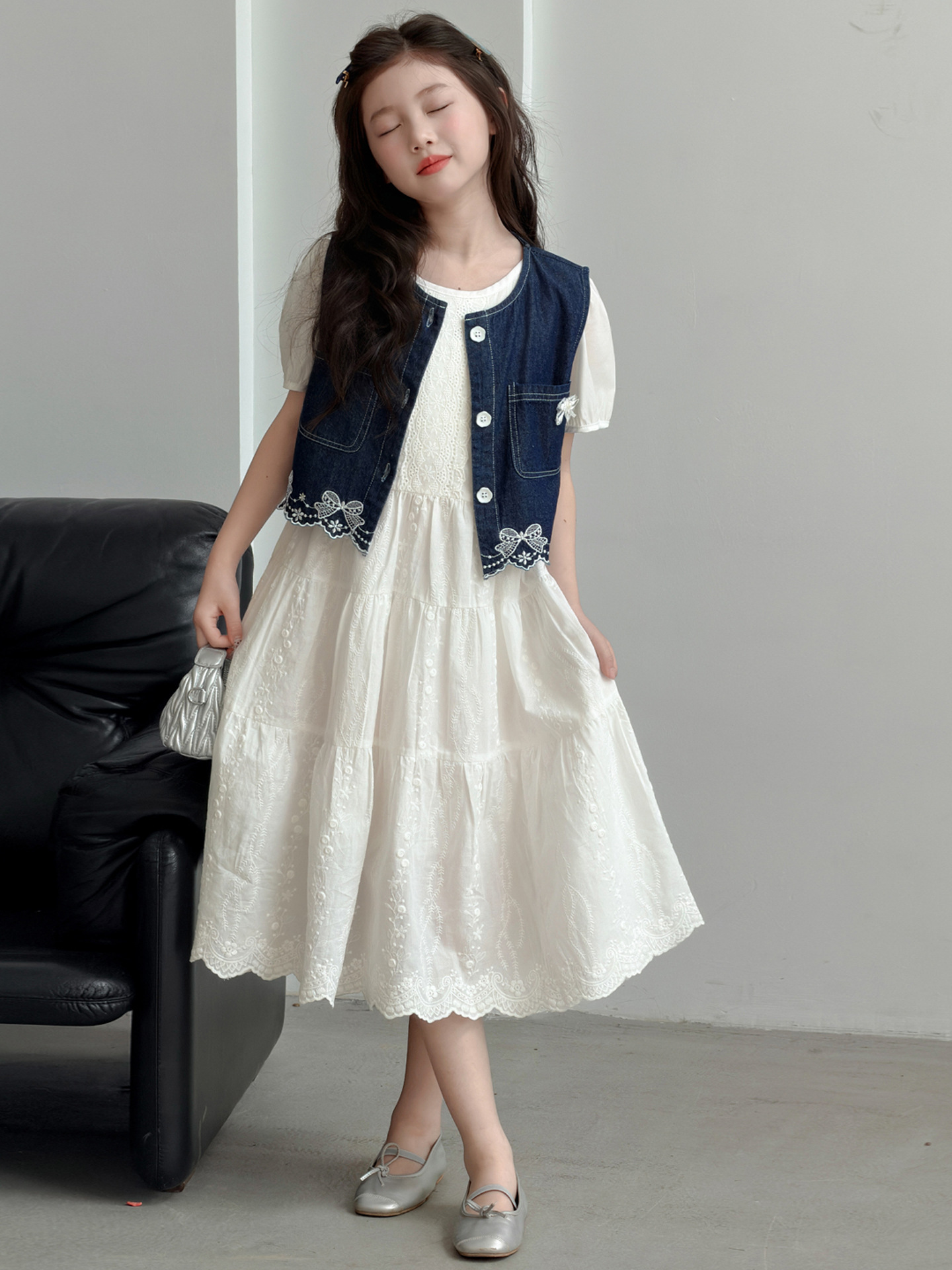 Summer denim short sleeve dress