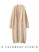 羊绒开衫女100纯山羊绒秋冬新款长款V领拉绒长袖时尚大衣外套