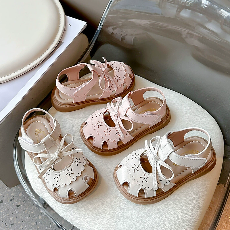 Детские туфли с бантом для девочек 2024 Летние новые детские ботинки для детей Баотоу Сандалии для девочек принцессы на мягкой подошве