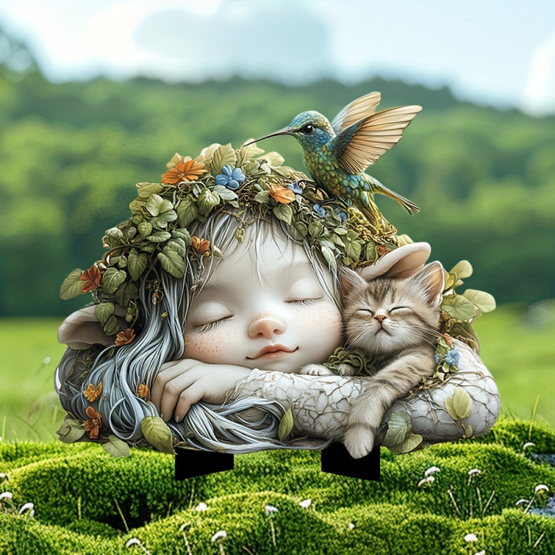 跨境可爱迷人的仙子与蜂鸟花园艺术雕塑主题庭院多功能户外地插盆