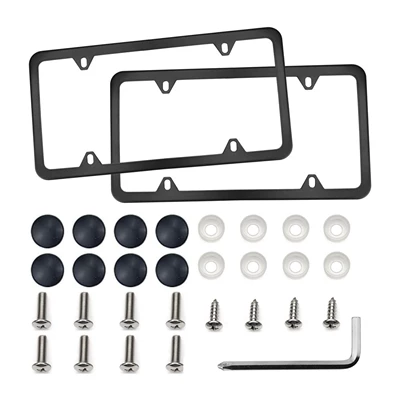 Factory Direct Sales 4-Hole American License Plate Frame Stainless Steel American License Plate Frame with Accessories Cross-Border Amazon (License plate holder/license plate holder) - black-price-per-piece
