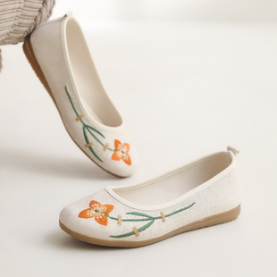 A16 Ethnic Style Embroidered Tbottomon Sole Women's Shoes 2024 Spring New Cotton and Linen Beijing Old Cloth Shoes