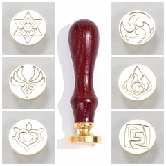 Game Genshin Seven Elements Firework Sealing Stamp Set with Wooden Handle and Brass Head, Direct Manufacturer Sale