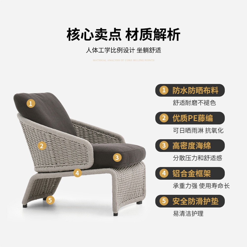 Muebles de silla de ratán al aire libre balcón patio creativo mesa de ratán y silla Ocio Jardín Villa modelo sala de estar sofá de ratán