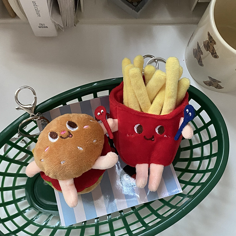 Cute Hamburger French Fries Plush Women's Bag Pendant Keychain display picture 1