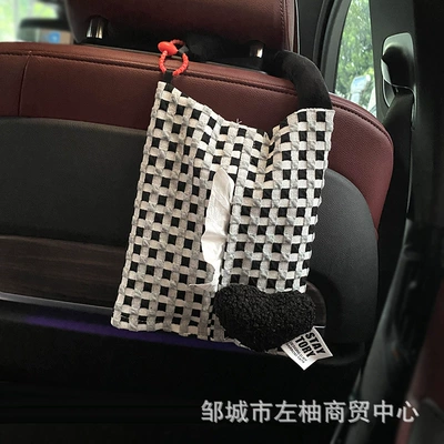 back decoration tissue bag for women — Car tissue box/set - cz37-black-heart-black-and-white-checkered-tissue-bag