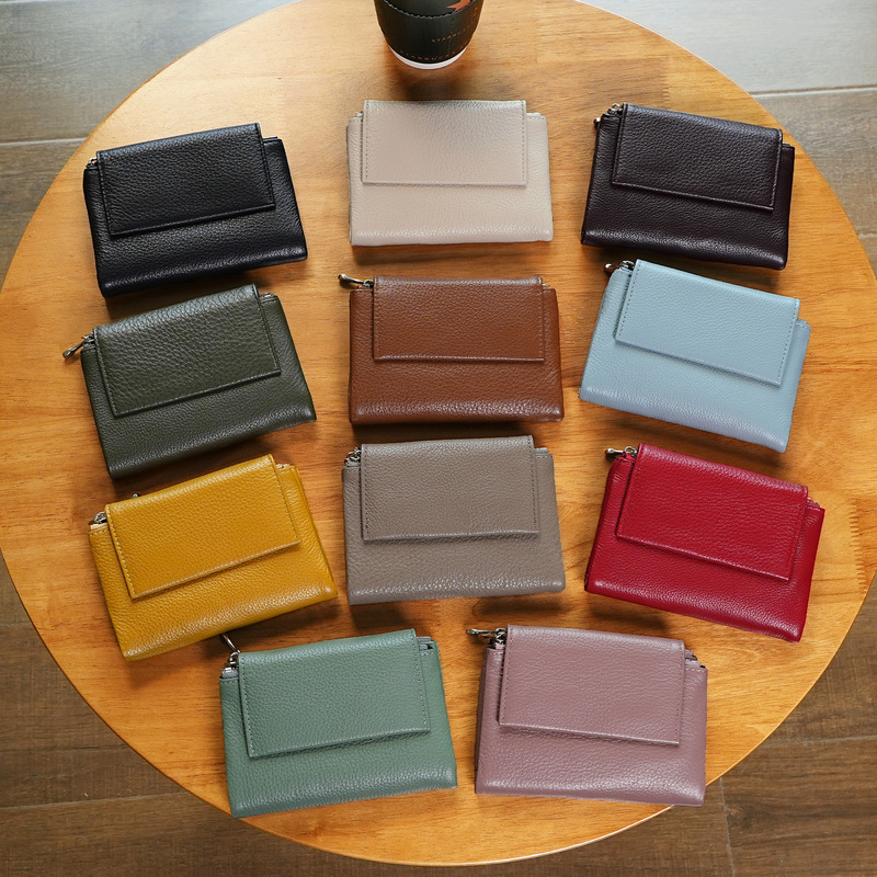 Top-grain leather women's short wallet 70% off lychee-pattern genuine leather wallet with multiple card slots and large capacity coin purse Top-grain leather women's short wallet 70% off lychee-pattern genuine leather wallet with multiple card slots and large capacity coin purse