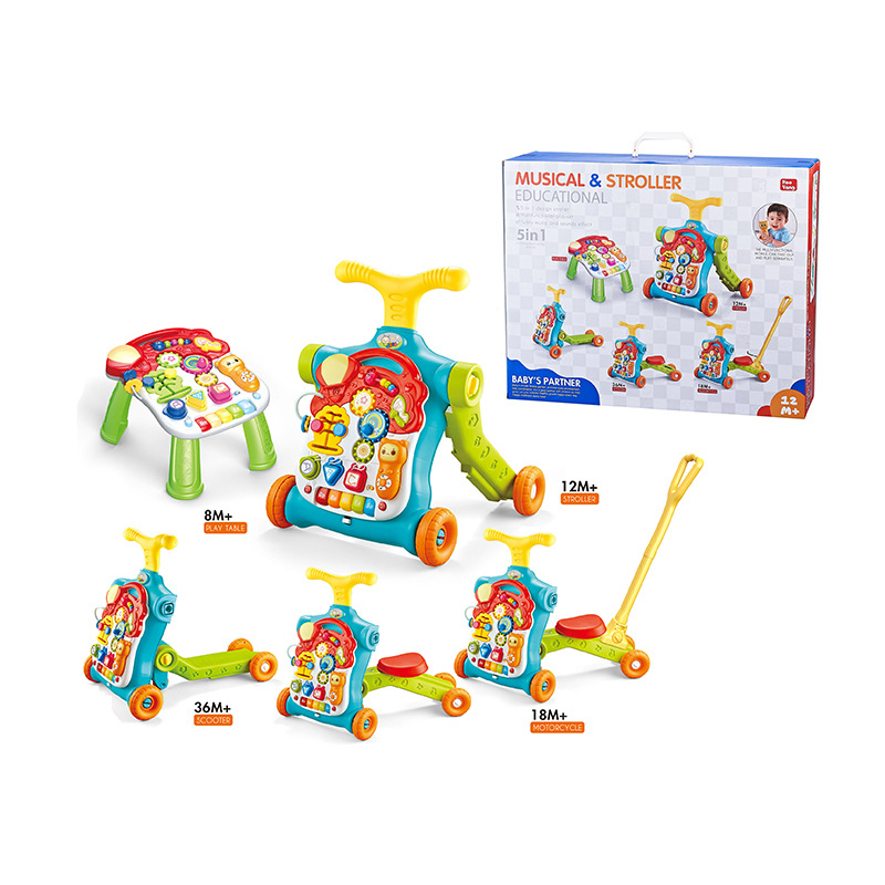 Cross-border Amazon baby five-in-one walker baby anti-rollover anti-o-leg walker learning table toy