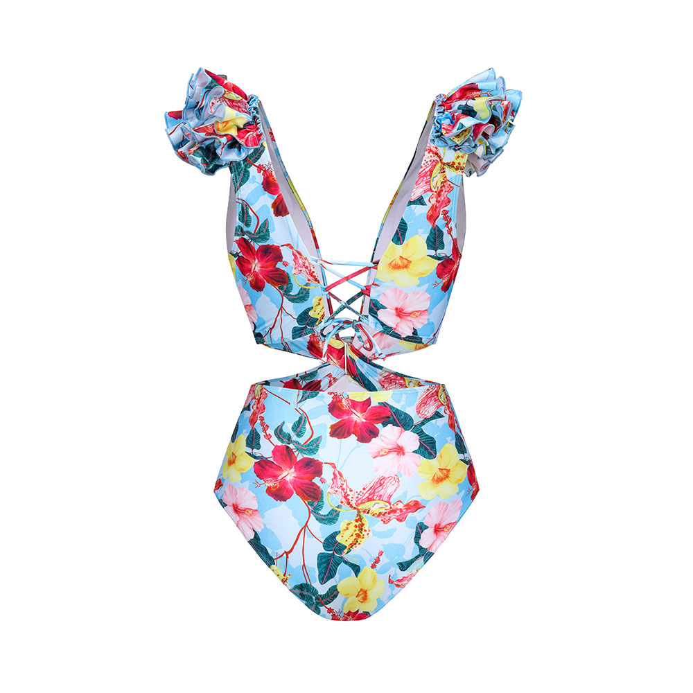 385g Weight Polyester Fabric Type One-pieces Tops Type Fitness, Swimming Occasion Solid Color, Flower Pattern Women's Gender Women's Elegant Lady Solid Color Flower 2 Pieces Set One Piece Swimwear 33