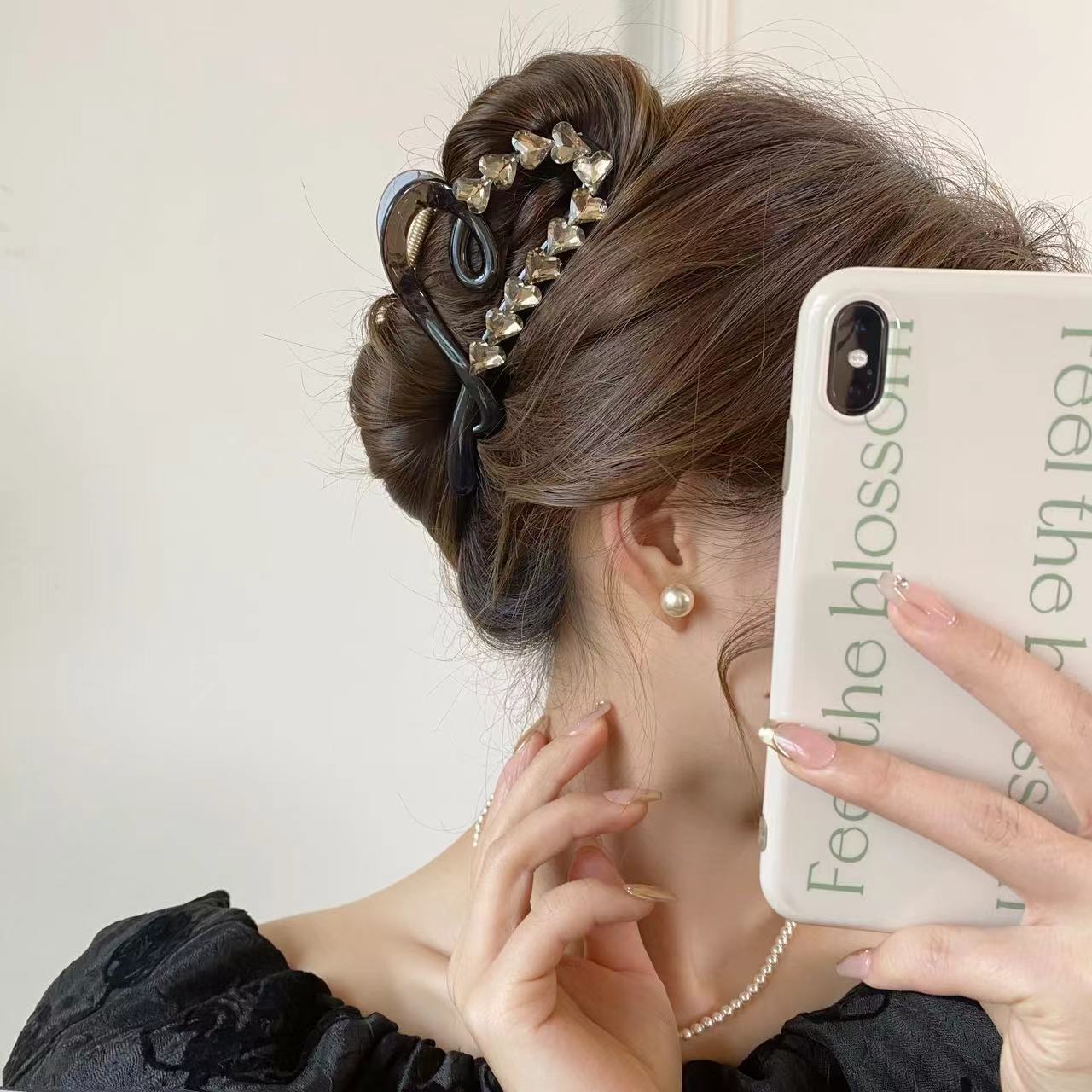 水鑽愛心髮夾女後腦勺盤發大號抓夾2024新款高端鯊魚夾發量多髮飾