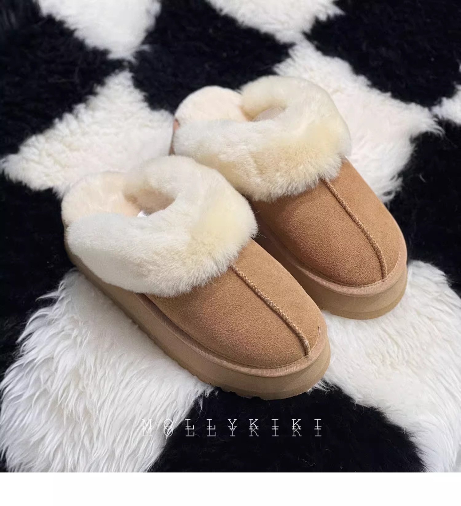 New winter fur one thick sole covered head fluffy slippers and fluffy snow boots_voghion.com