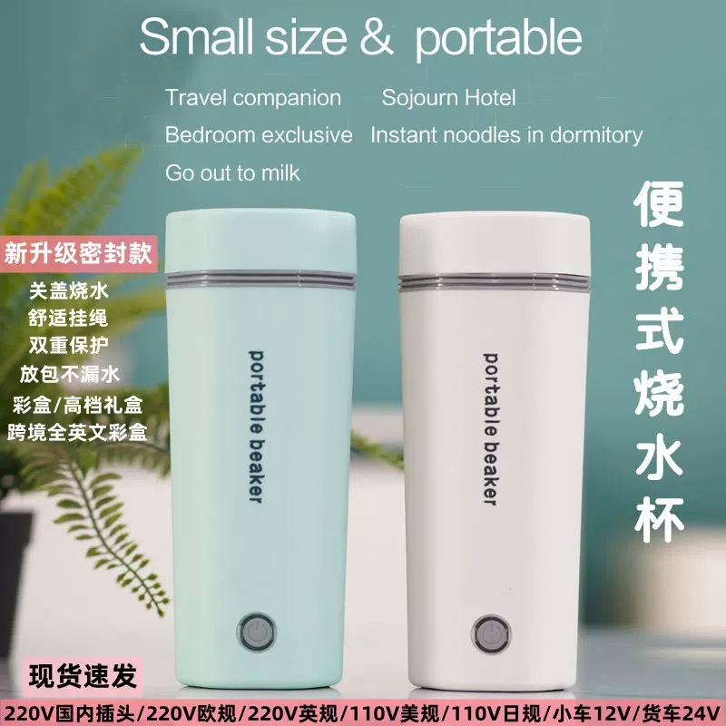 电热水杯110V烧水壶车载旅行加热水杯便携家用小型宿舍跨境烧水杯