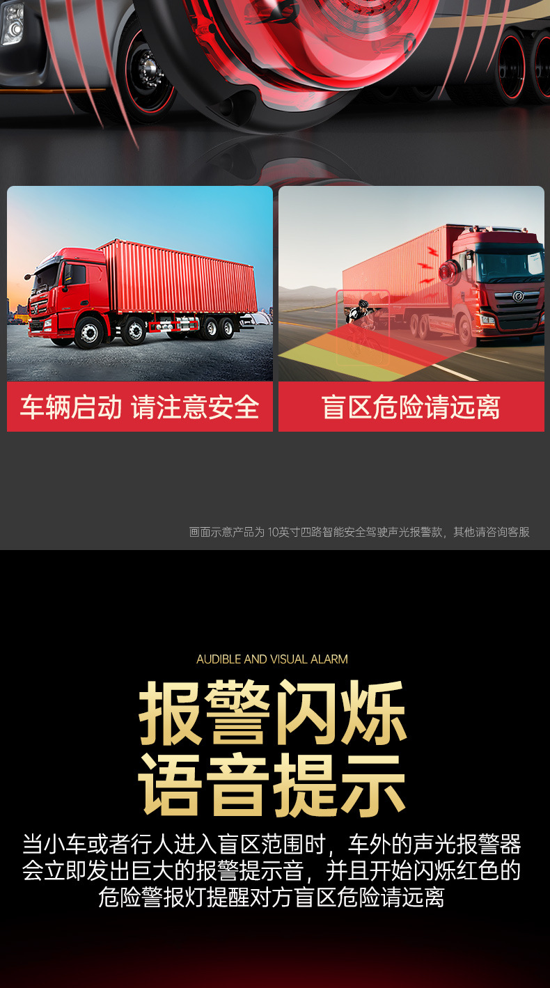 Truck dashcam 360-degree panoramic four-way monitoring 24V high-definition full-color night vision reversing camera 12V universal