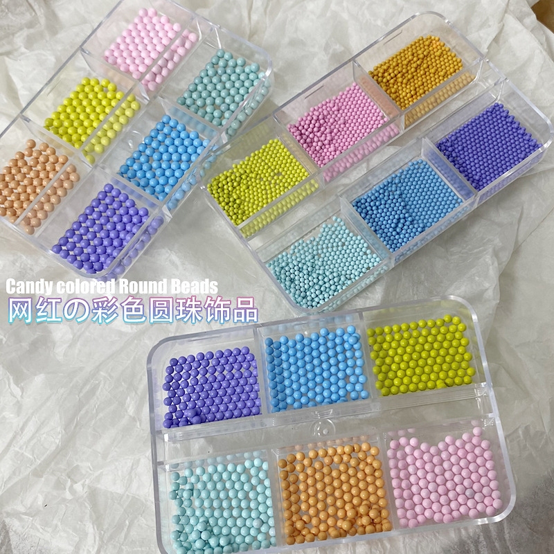 Cross-border nail art steel ball jewelry six-grid set box Macaron color round steel ball bag mobile phone case decoration accessories