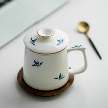 昌朴居纯手绘蝴蝶兰花陶瓷茶杯个人专用杯办公室马克杯茶水分离杯