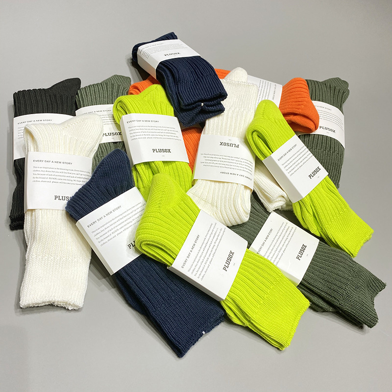 Yuanrunjia Japanese style thick thread socks Yu Wenle same style men's and women's autumn and winter mid-calf socks tide cotton pile socks pure color socks