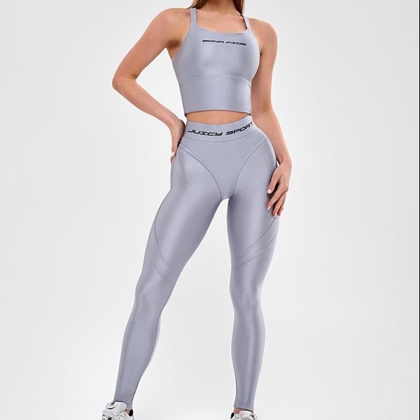 Europeos y estadounidenses trajes de mujer transfronterizos, pantalones deportivos de cuero de dos piezas, ropa de yoga de cuello en U de color sólido