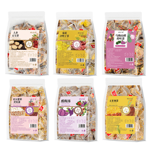 Combination tea: chrysanthemum, wolfberry, cassia seed tea, green kumquat, lemon, passion fruit tea, sour plum soup, five-finger peach, tuckahoe tea