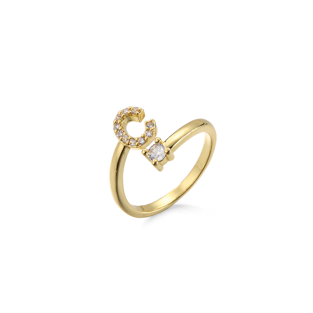 2g Weight Travel Occasion Copper Material Letter Pattern Women'S Gender Plating Design White, Gold Color Wholesale New Micro-inlaid Letter Zircon Copper Open Ring Nihaojewelry 13