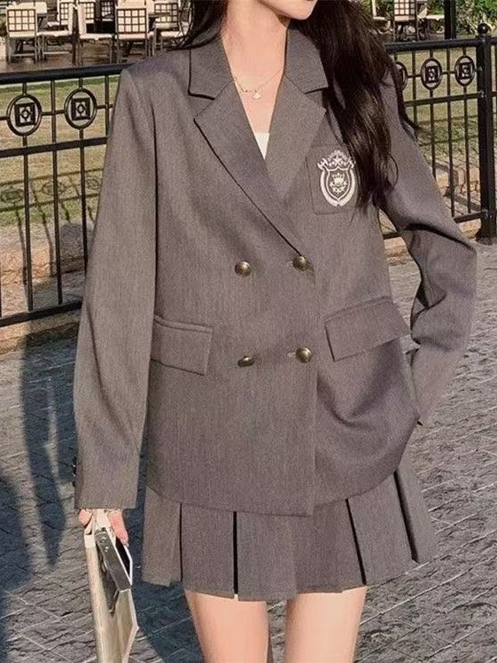 College Style Suit Jk Uniform Suit Women's Spring & Fall 2025 New Small Korean Style Chic Pleated Skirt Two-Piece Set