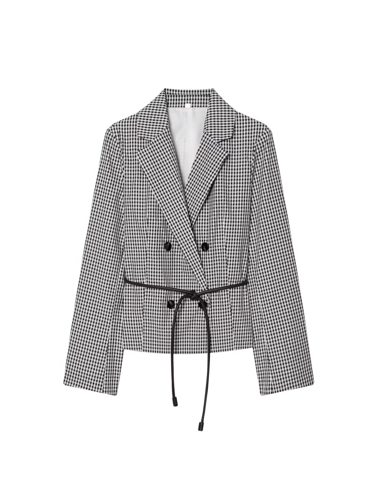 Qadın damalı blazer, kəmərli, slim-fit