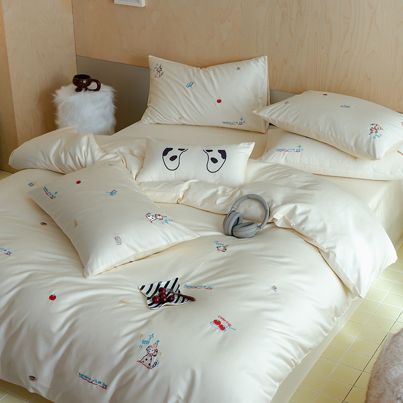New A-Grade Long-Staple Cotton Four-Piece Set with Fun Series Illustrations and Embroidery, a New Favorite for Bedrooms, Fresh and Simple 3-Piece Set