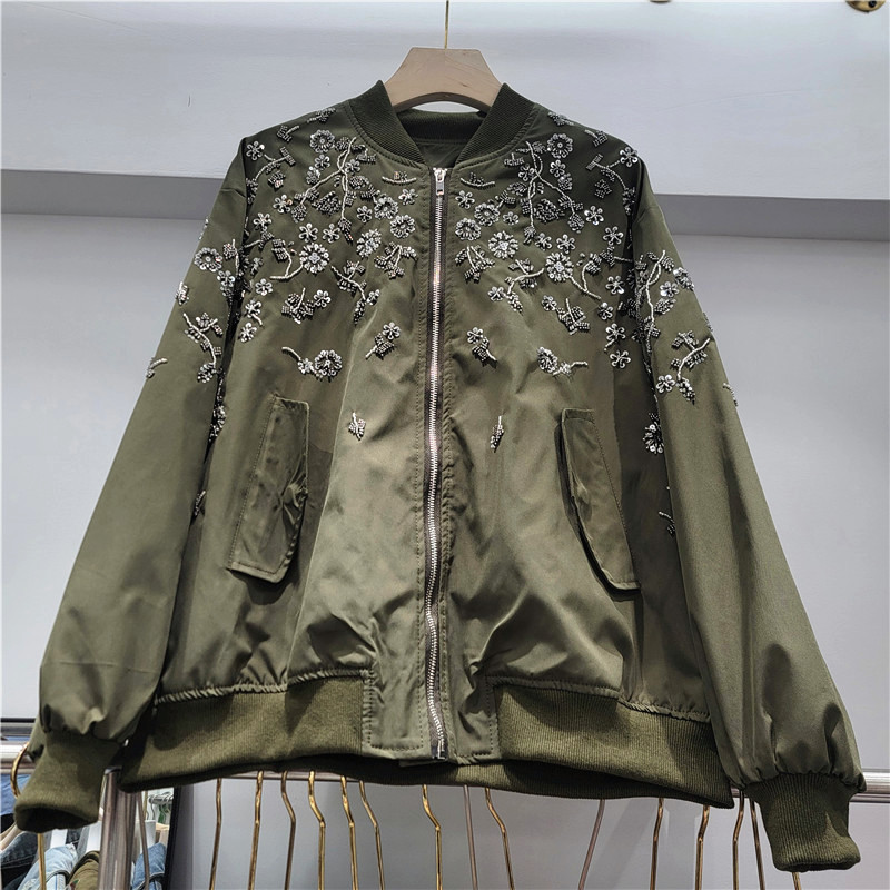 2026 primavera nueva dulce de moda chica cuentas plateadas bordadas flores sueltas chaqueta de abrigo corto